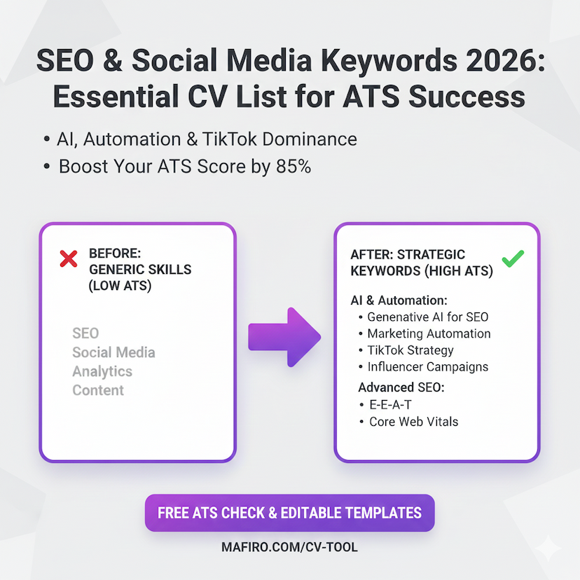 SEO & Social Media keywords 2026: Essential CV list for ATS success